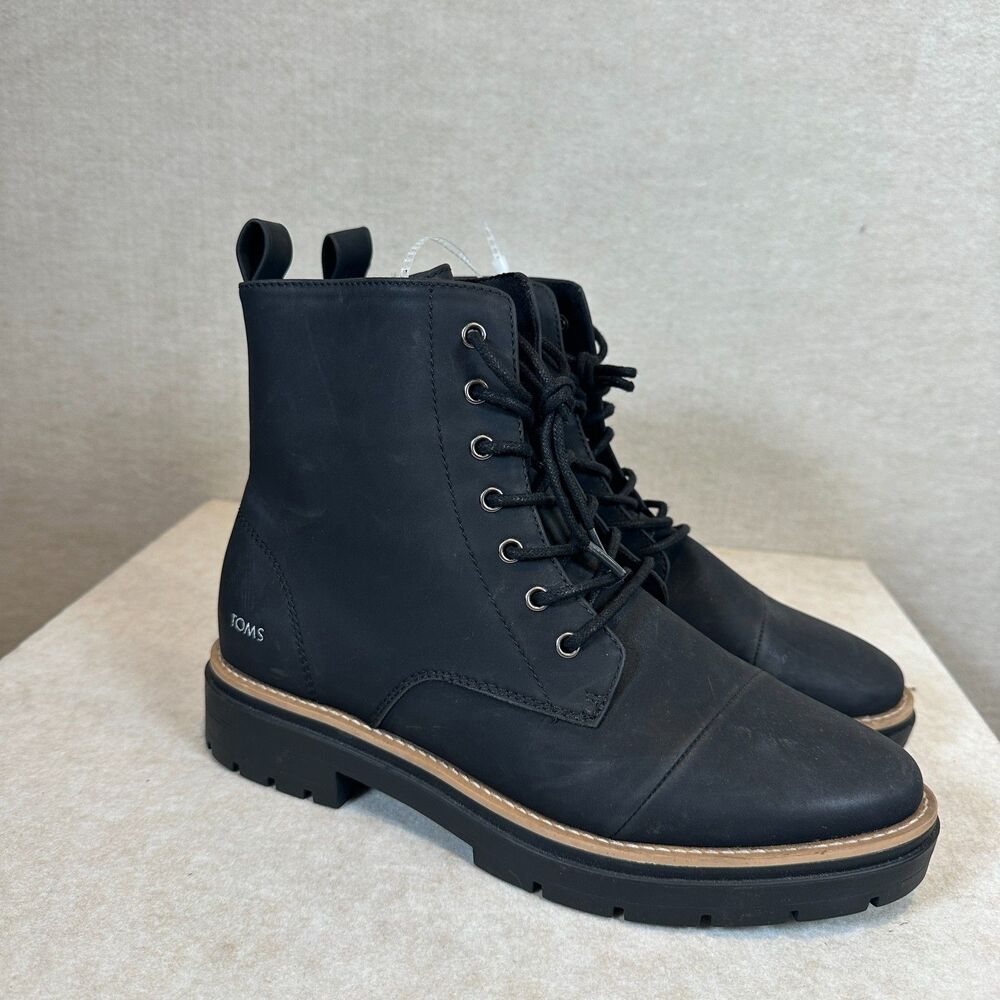 TOMS Alaya Black Lace Up Lug Sole Combat Boots Womens 9.5